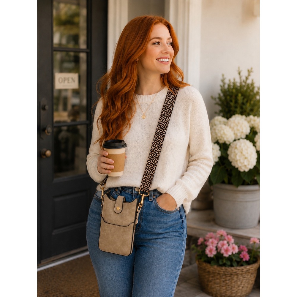 New Crossbody Mini Bag Geometric‎ Trendy Guitar Strap  Cream Flap Zip